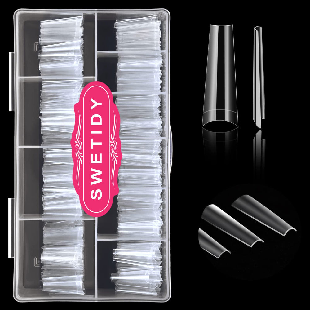 SWETIDY 500 pièces ongles en forme cercueil sans courbe en C dans boîte pratique salon et bricolage.