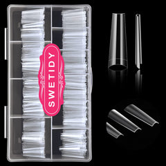 SWETIDY 500 pièces ongles en forme cercueil sans courbe en C dans boîte pratique salon et bricolage.