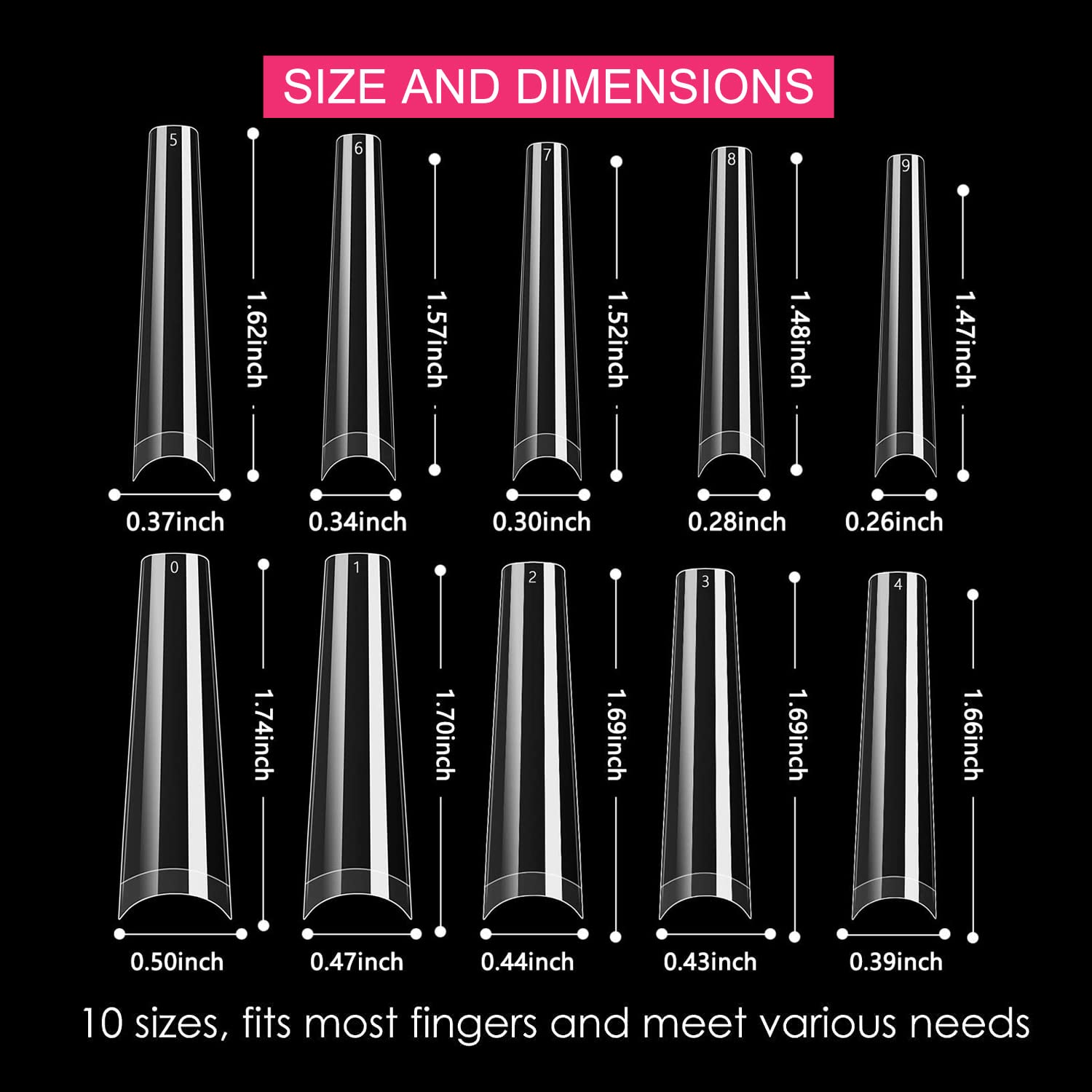 SWETIDY prolongements d’ongles XXL offrant 10 tailles pour tous les profils d’ongles.