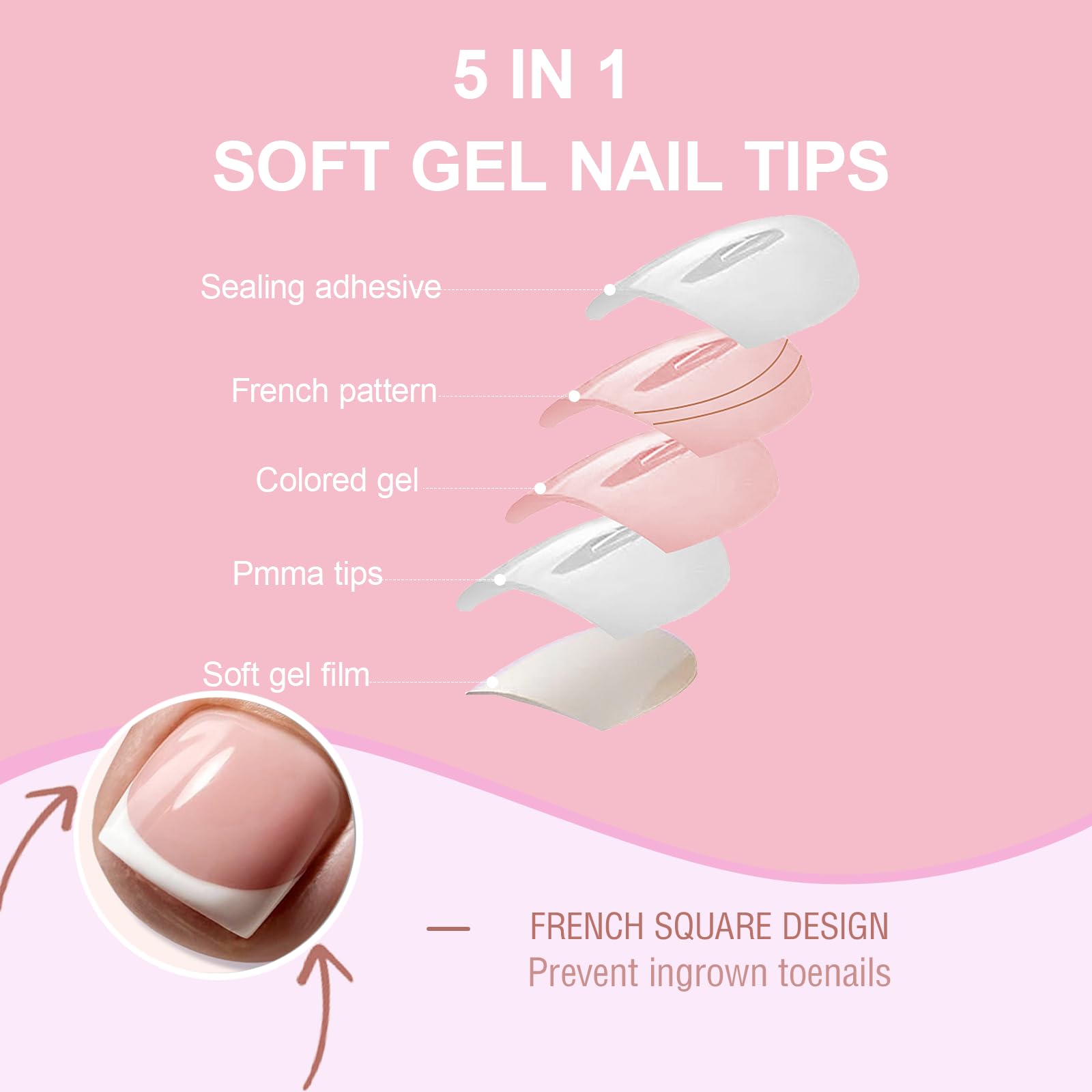 SWETIDY extensions ongles d'orteil gel soft carré: tenue durable