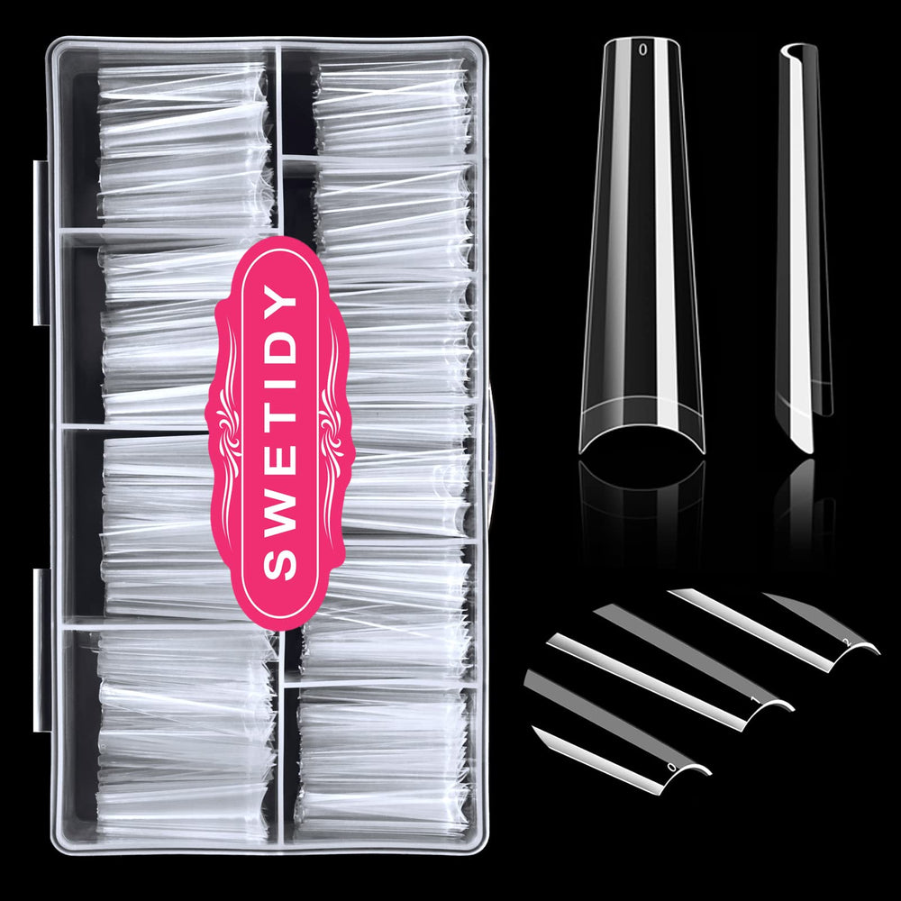 SWETIDY prolongements d’ongles XXL forme cercueil transparents, application rapide.