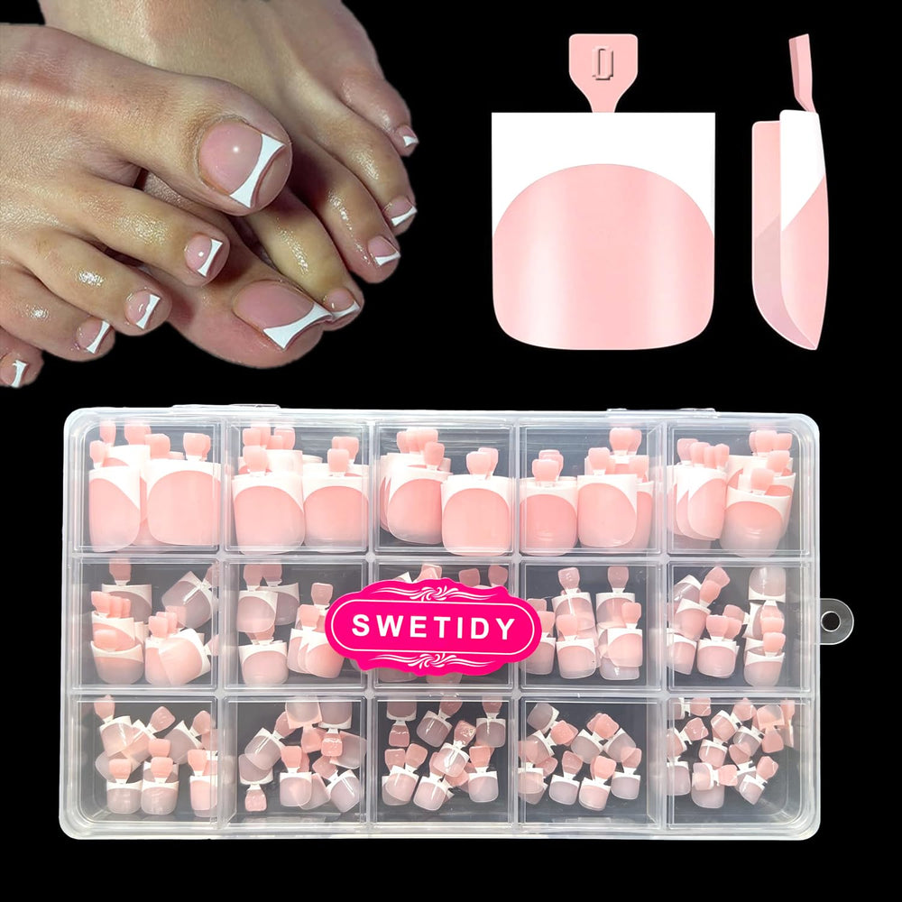 SWETIDY ongles adhésifs pour orteils, court et rose bébé, pose rapide.