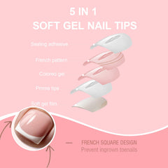 SWETIDY ongles adhésifs carrés français, rose bébé, tenue durable.