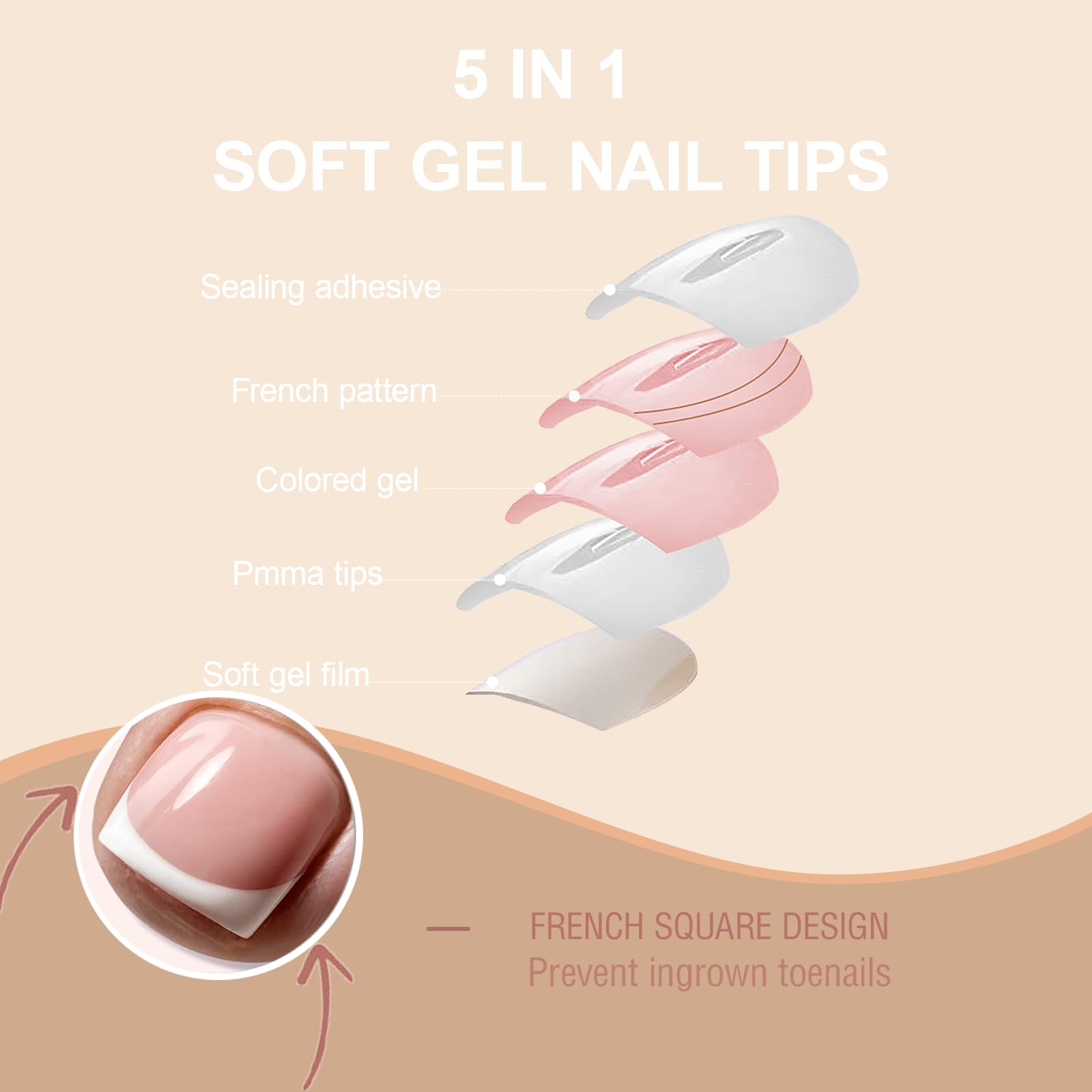SWETIDY ongles d'orteil forme carrée courte, look élégant