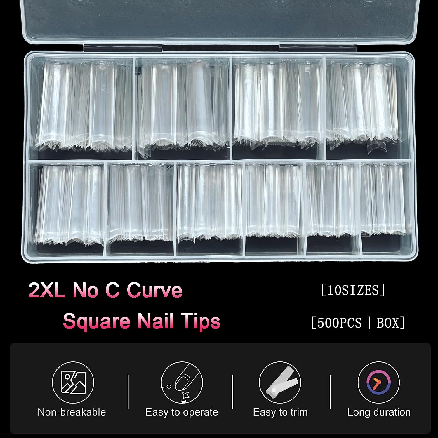 SWETIDY onglets transparents XXL carrés droits, aspect clair et net.