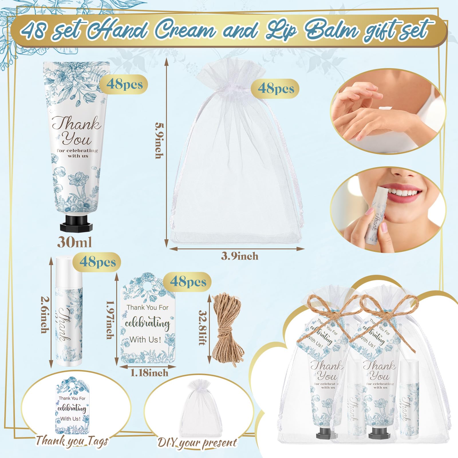 Coffret Swiffen avec 48 crèmes mains et 48 baumes lèvres, cadeau élégant pour invités