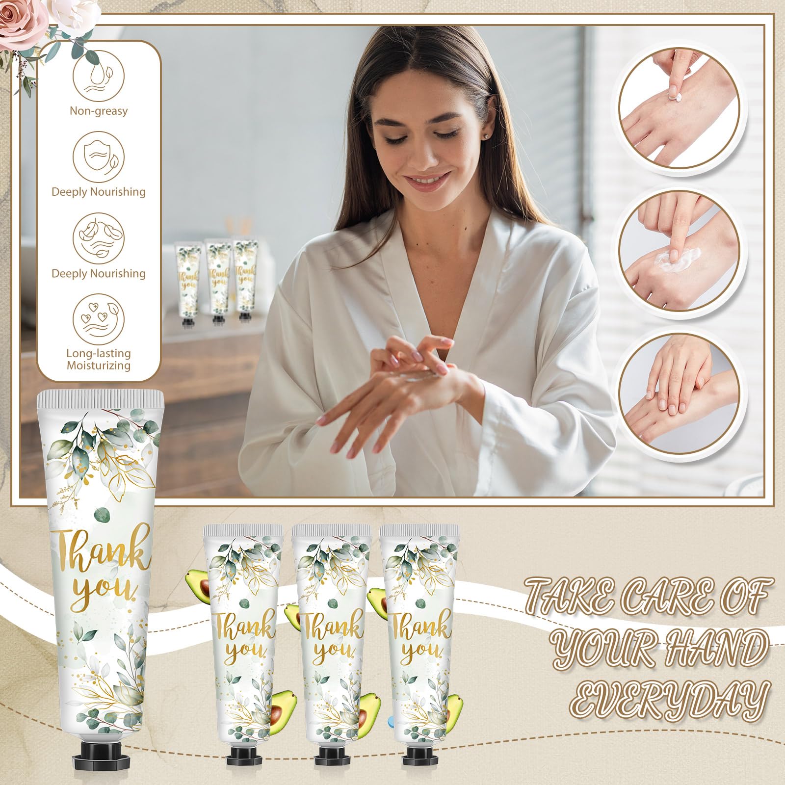Swiffen crème mains design mariage, esthétique élégante et décorative.