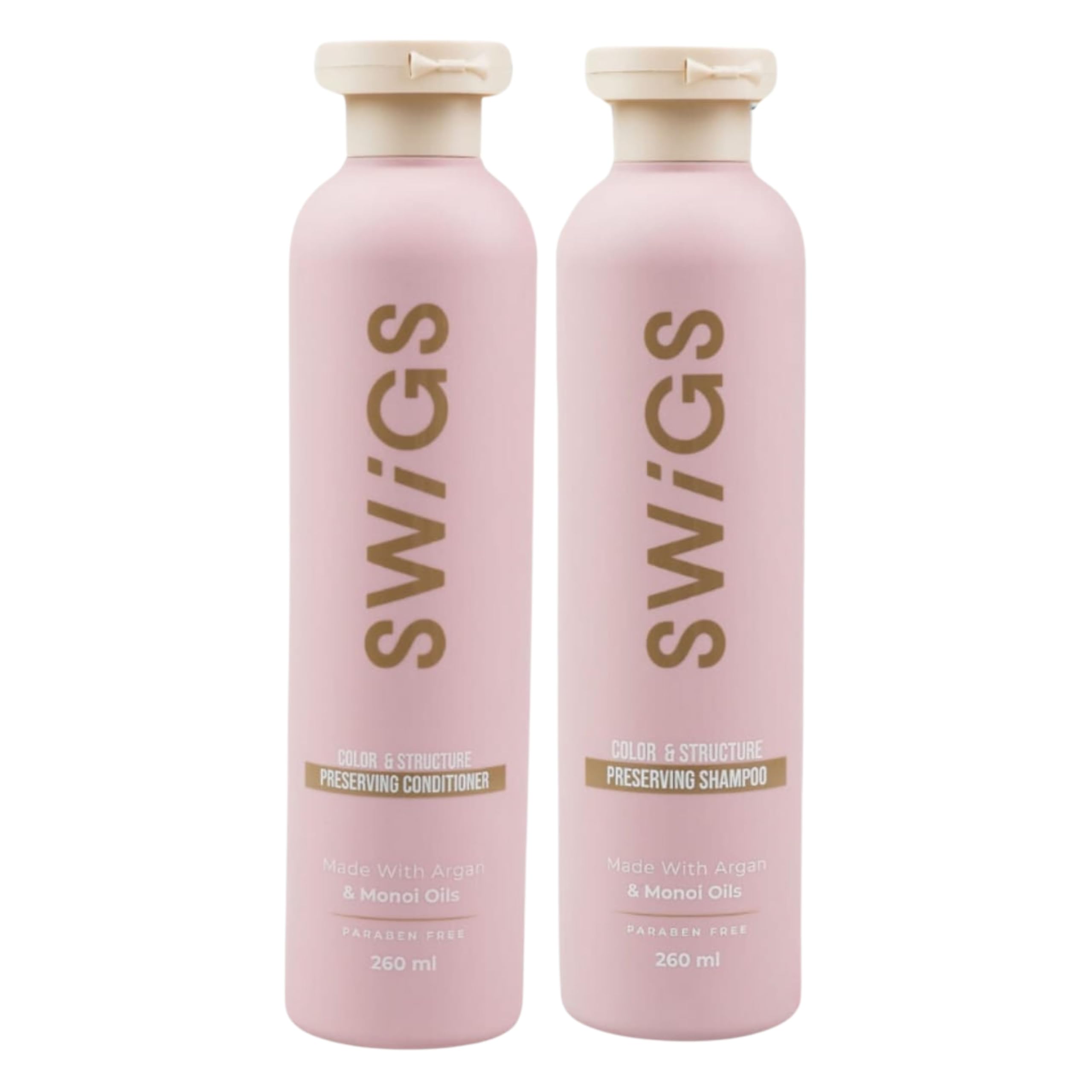 Shampooing SWIGS pour perruque, flacon élégant, nettoie en douceur et protège la couleur.