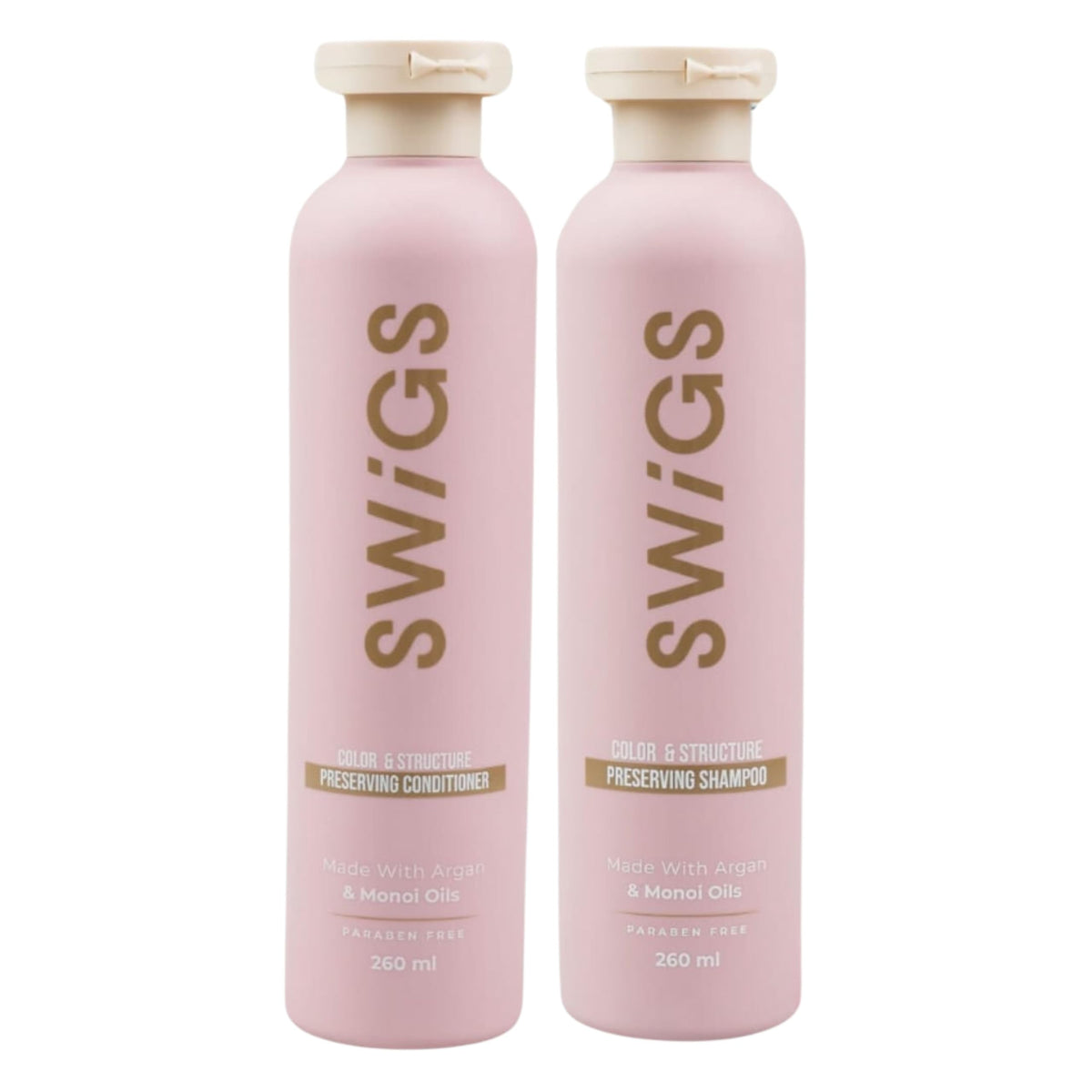 Shampooing SWIGS pour perruque, flacon élégant, nettoie en douceur et protège la couleur.