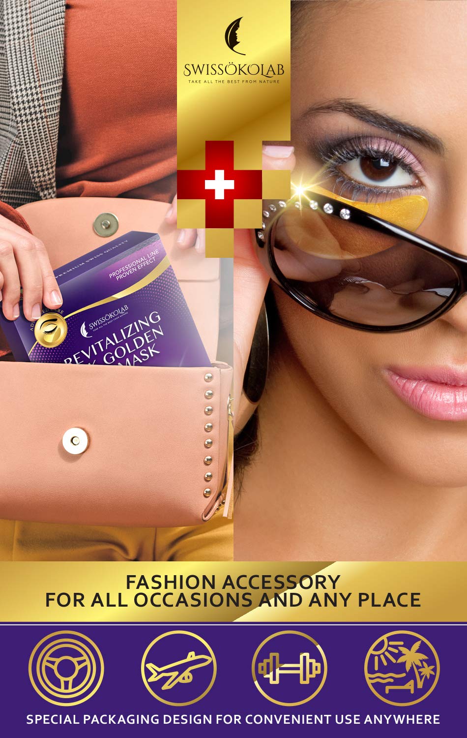 SWISSÖKOLAB 24k gold eye mask revitalizes delicate eye skin.