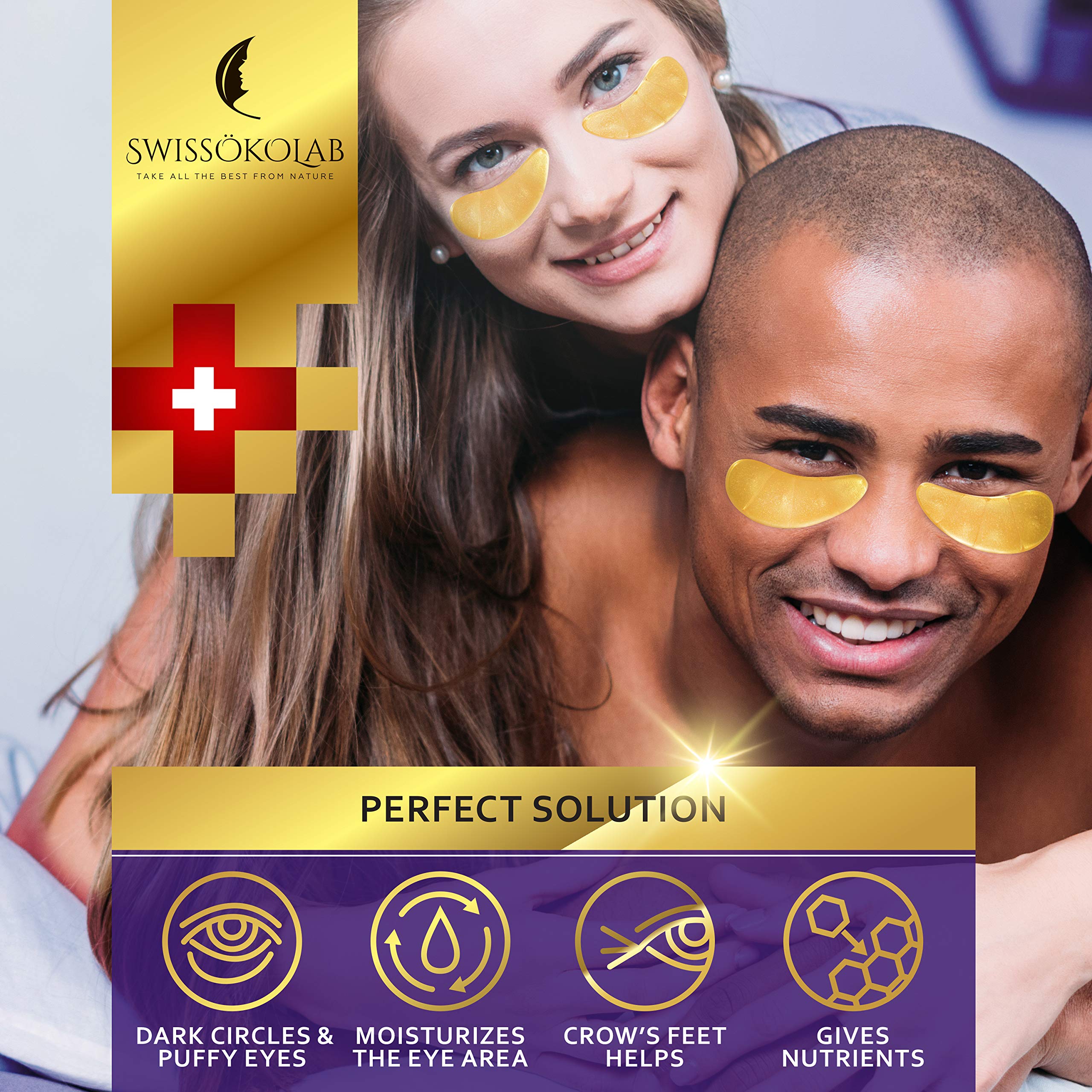 SWISSÖKOLAB collagen eye pads with hyaluronic acid for lasting hydration.