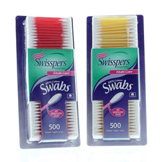 Swisspers bâtonnets coton double-pointes pour un soin précis et doux.
