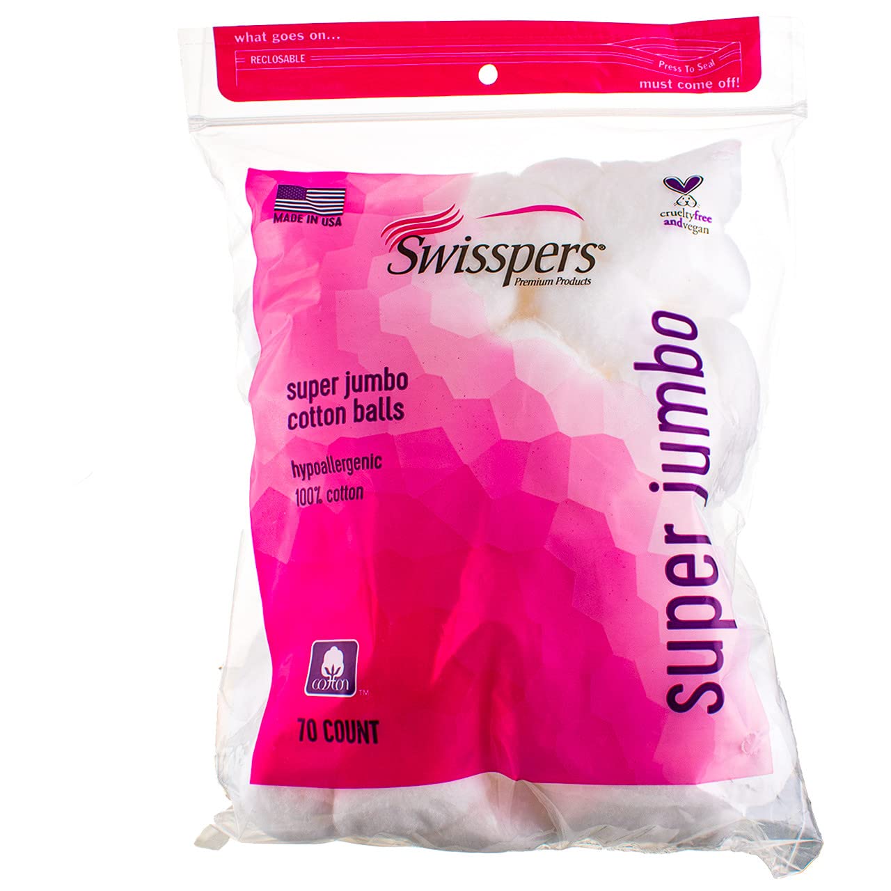 Swisspers boules coton à absorption élevée pour l’application des soins.