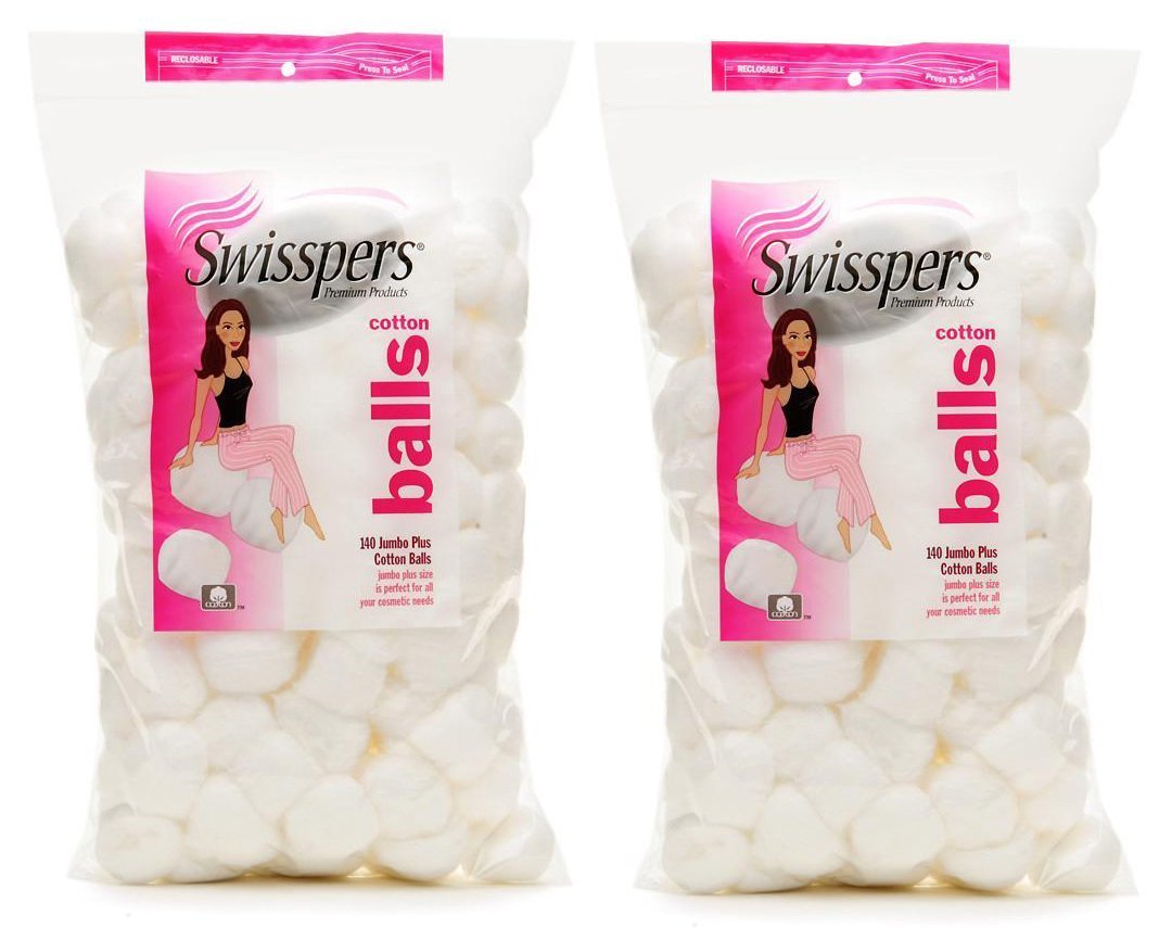 Boules de coton Swisspers Super Jumbo, coton pur hypoallergéniques, parfaites pour maquillage ou démaquillage.
