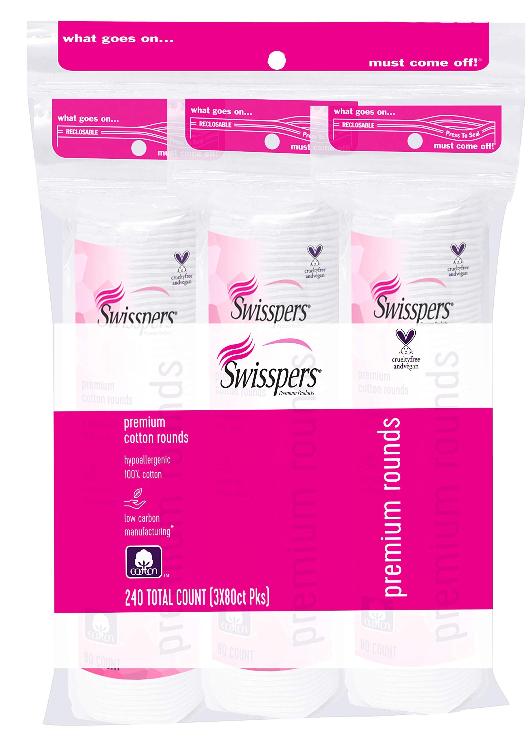 Swisspers Premium Coton Ronde - face embossée pour un nettoyage en douceur.