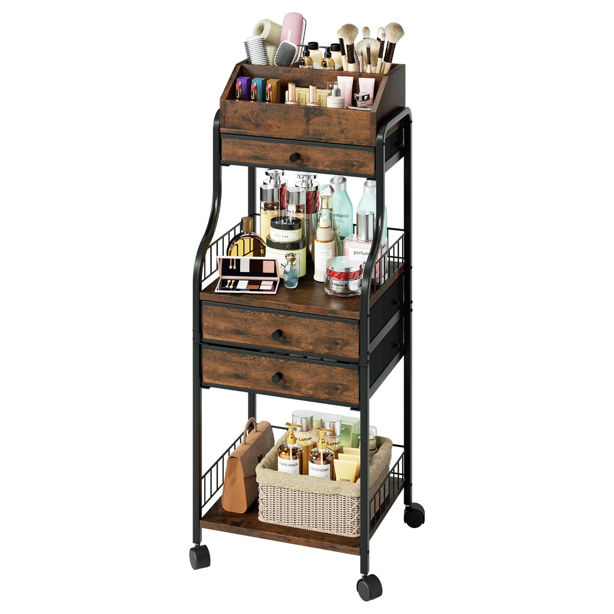 SWTYMIKI Cart roulant avec rangement maquillage et accessoire beauté, accessibilité optimisée