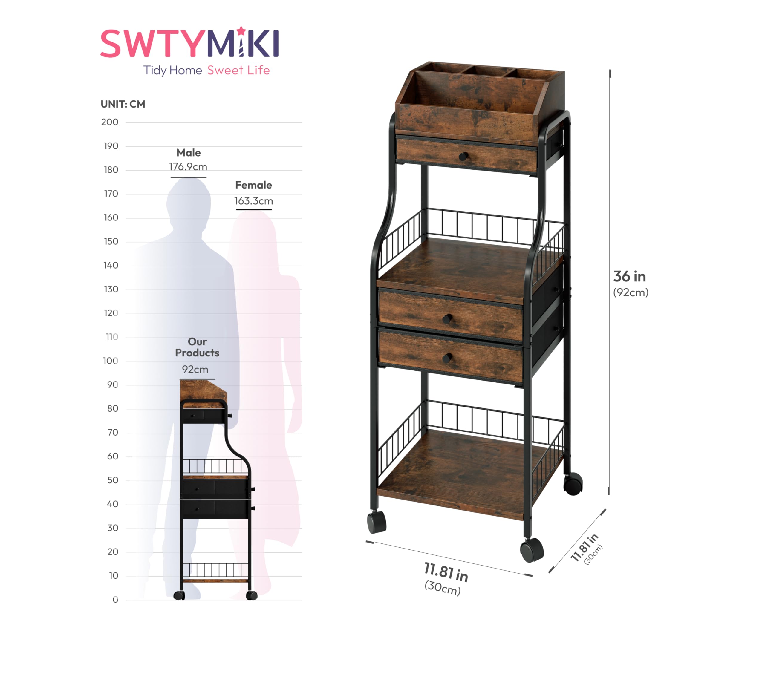 SWTYMIKI Chariot avec 4 roues 360° pour déplacer facilement le matériel beauté