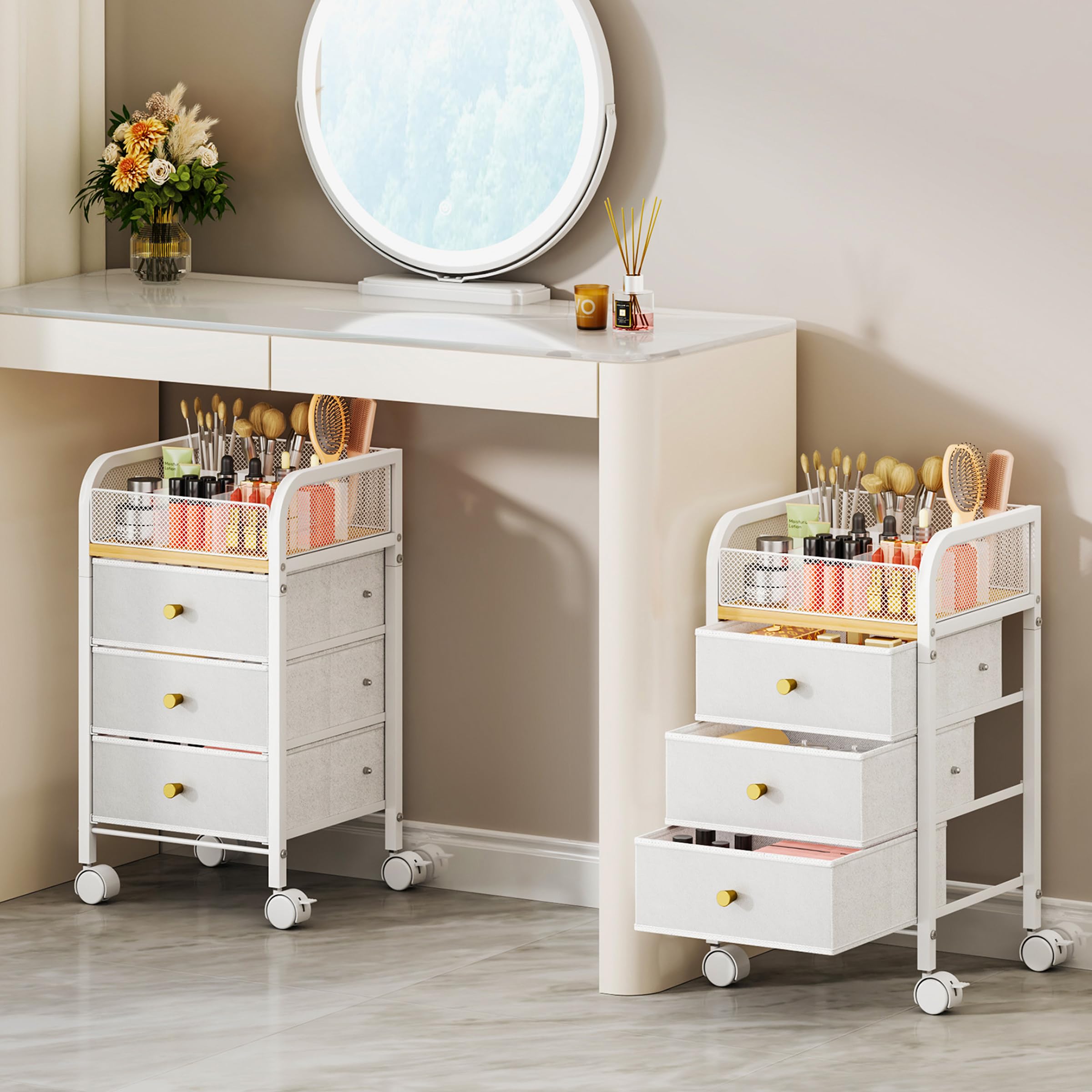 SWTYMIKI chariot maquillage vue haute - rangement pratique au quotidien.