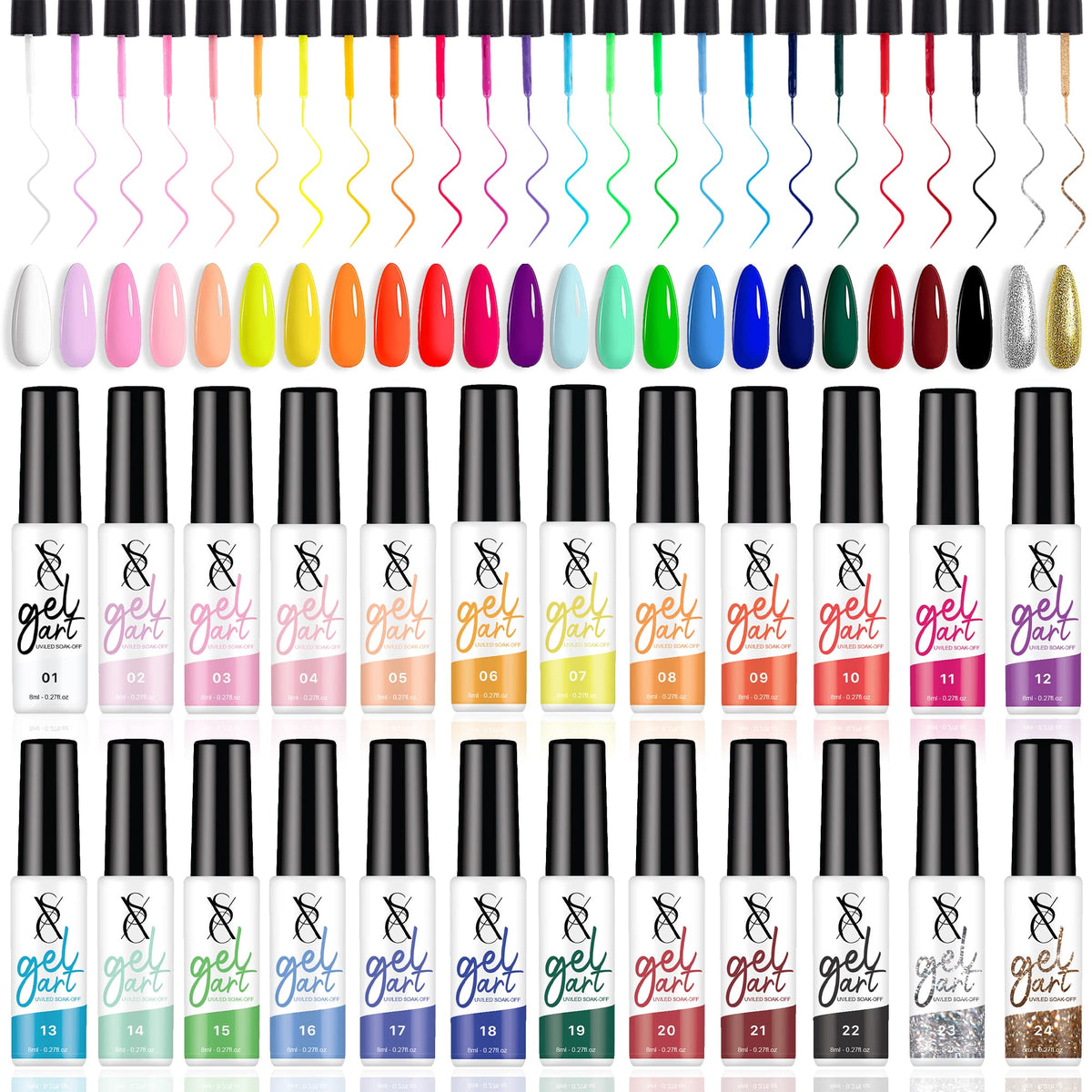 SXC kit liner avec 24 couleurs pour des nail arts variés et précis.