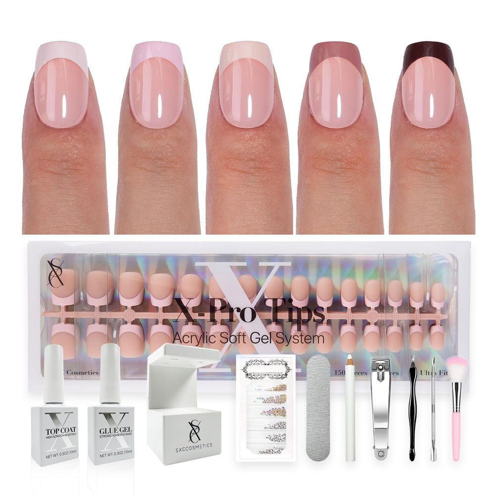 Ongles à poser SXC, teinte peau naturelle, allure discrète et durable.