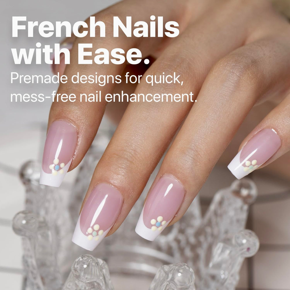 Ongles SXC bout français rose pâle, forme cercueil court, tailles variées pour ajustement précis.