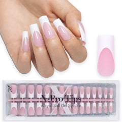 SXC Cosmetics ongles autocollants à pointe française rose moyen carré, faciles à poser et durables.