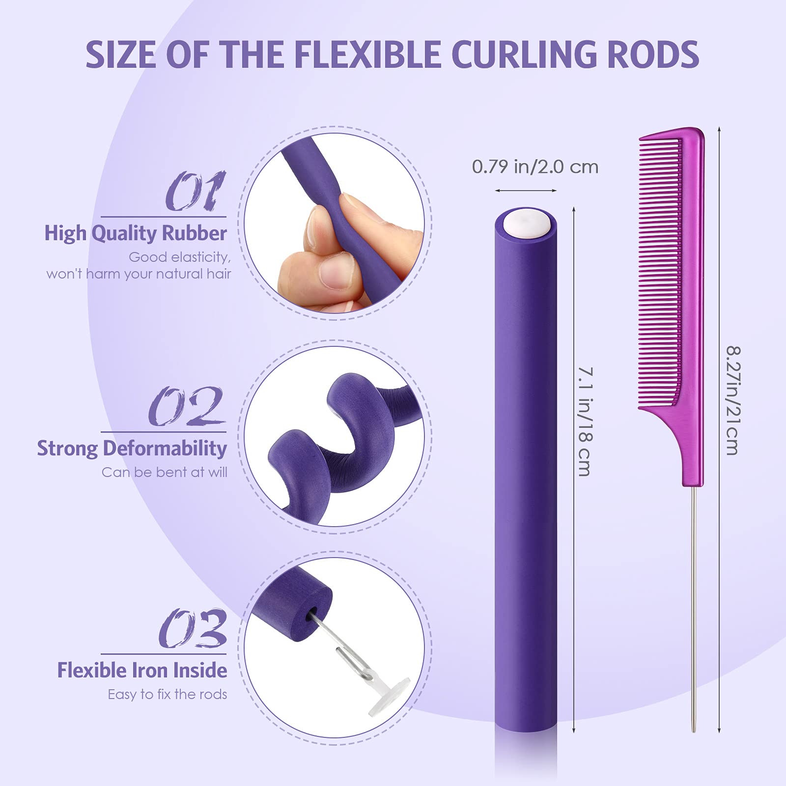 Peigne à queue en acier inclus pour démêler et préparer les cheveux.