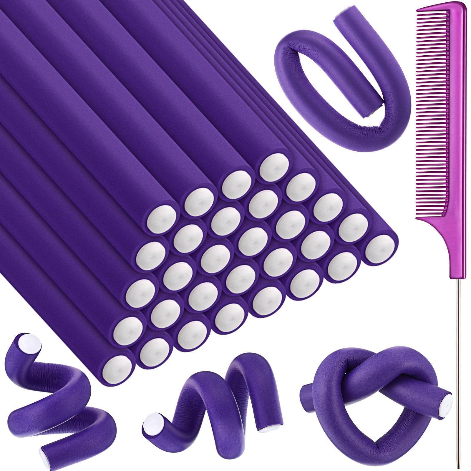 Syhood rouleaux mousse sans chaleur violet 7'' pour boucles faciles et rapides.