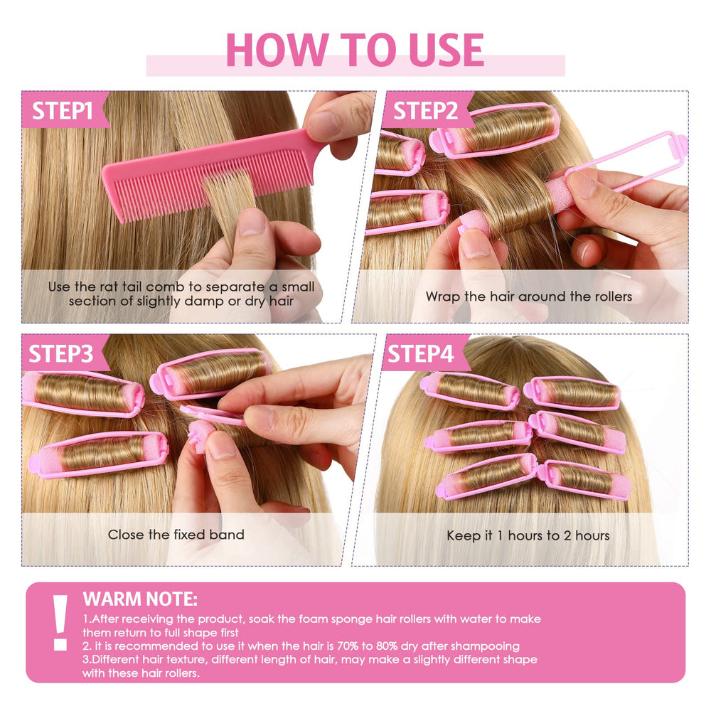 Syhood rouleaux mousse flexibles rose, permet boucles et ondulations variées.