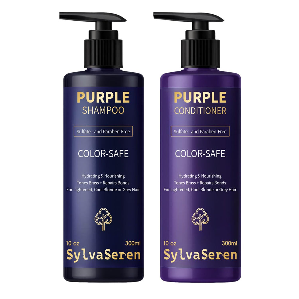 Shampoing violet Sylvaseren sur bouteille, neutralise les reflets indésirables et ravive le blond.