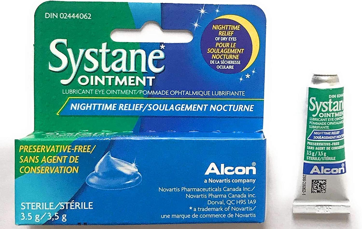 Nouveau design d'emballage Systane Nightime Ointment pour une meilleure visibilité.