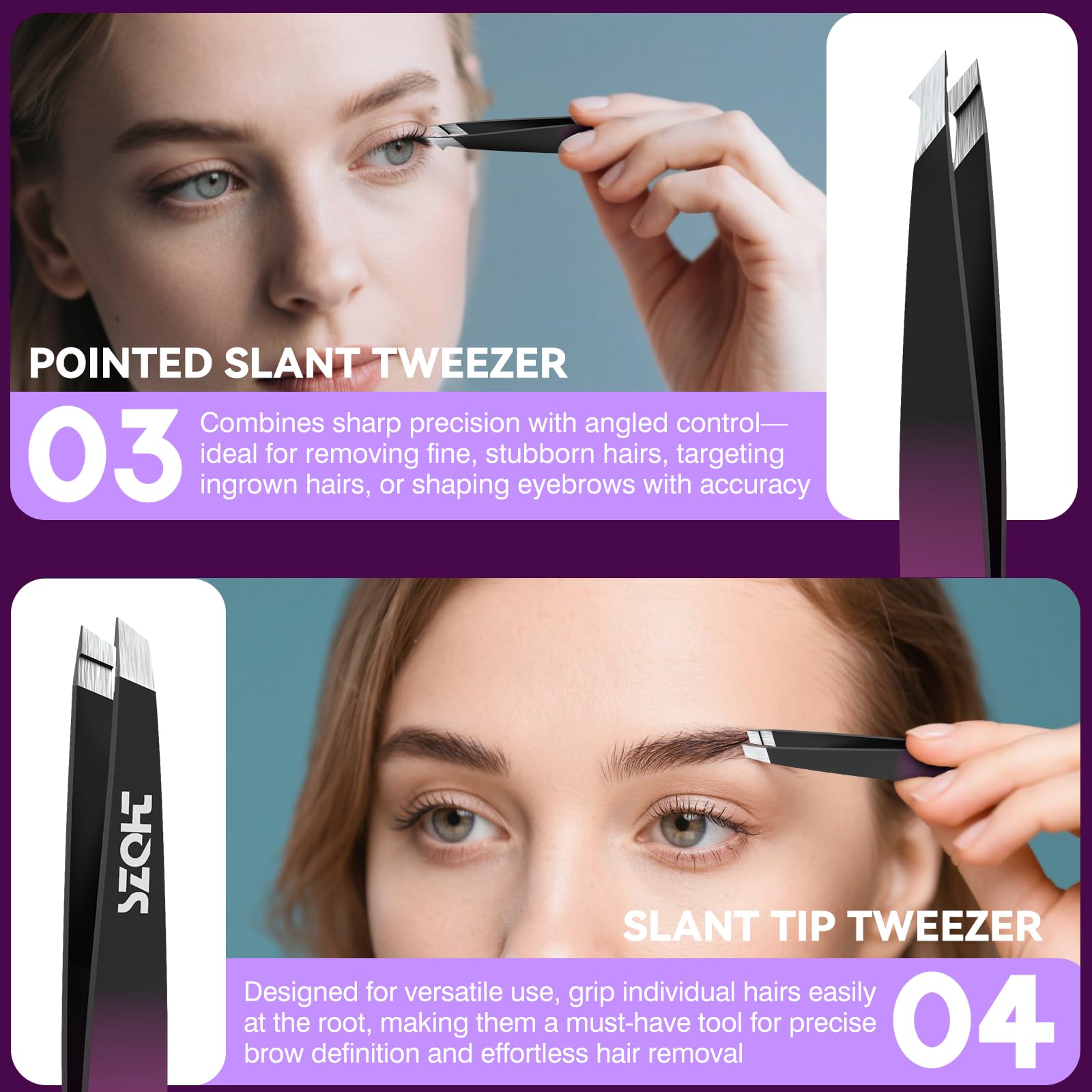 Pinces SZQHT sourcils angle, contrôle précis pour forme nette.