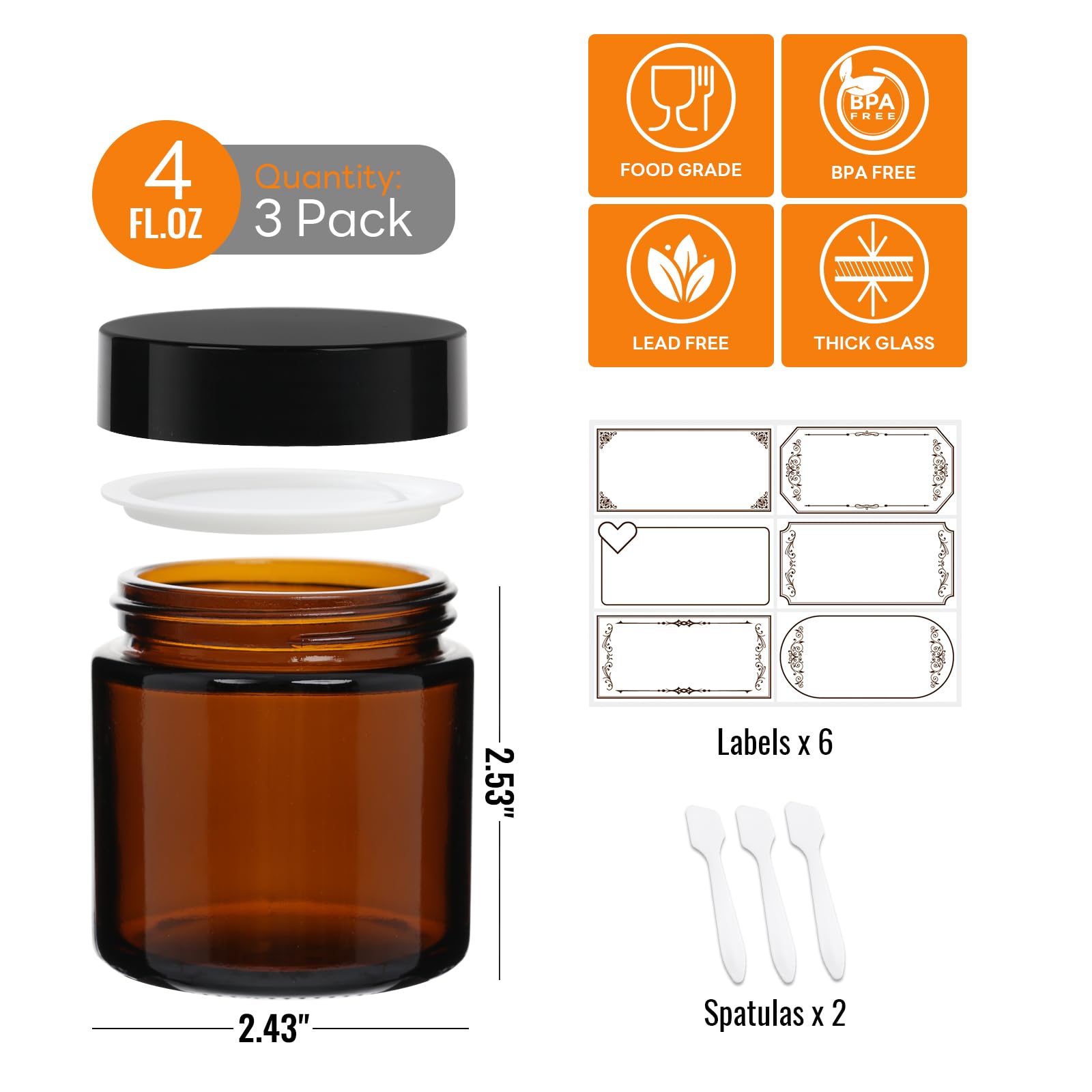SZUAH bocaux ambrés 4oz avec doublure intérieure pour hygiène et isolation.