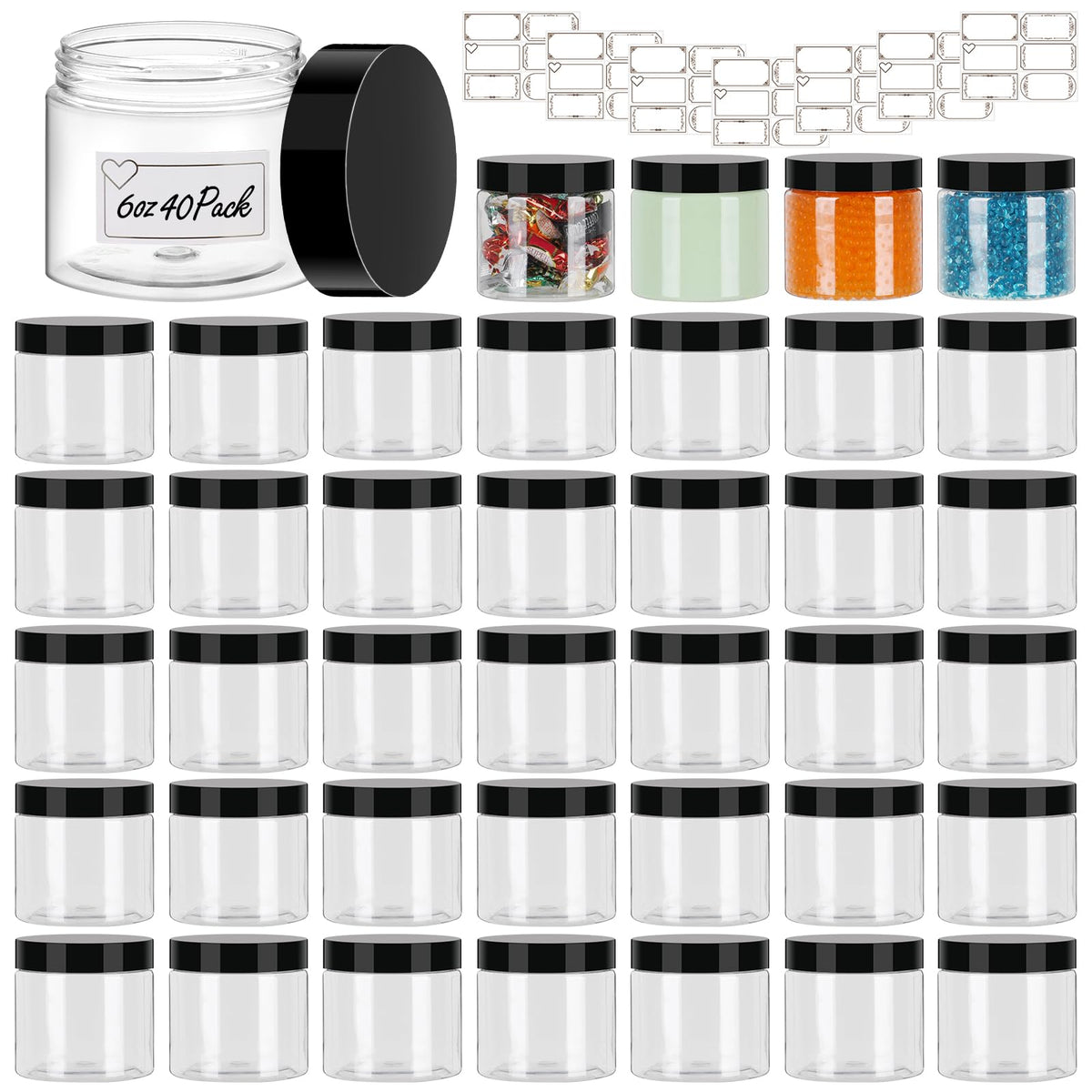 SZUAH bocaux plastiques 6oz ensemble, parfait pour organiser vos produits.