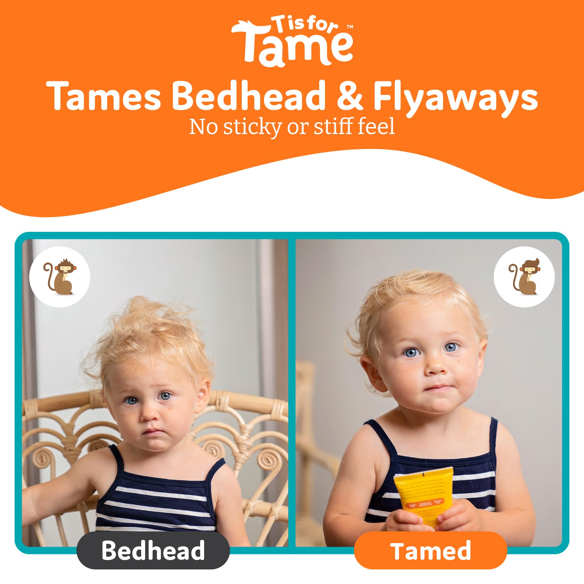 T is for Tame Crème-cheveux-lisses enfant: facile à lisser et dompter.