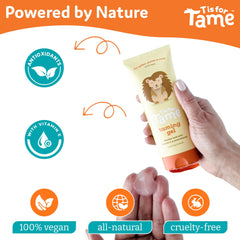 T is for Tame ingrédients naturels vitamine E pour cheveux sensibles.