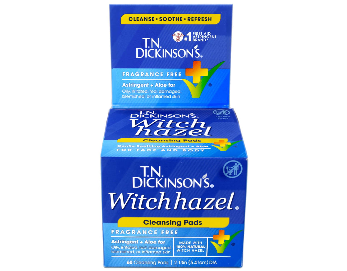 Lingettes T.N. Dickinson's hamamélis, nettoyage doux et sans alcool pour la peau.