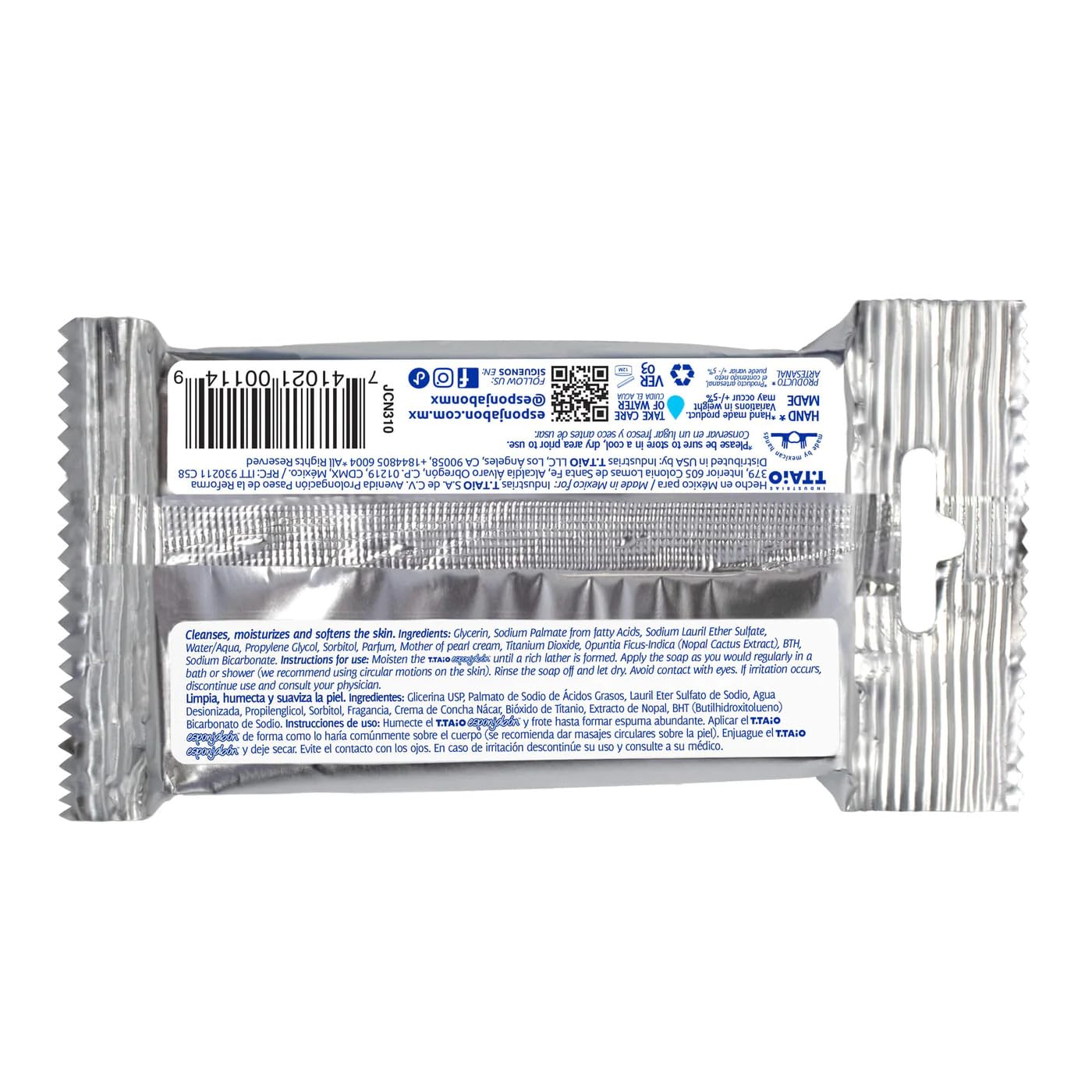 T.TAIO Esponjabon nacre, mousse douce et hydratation rapide.