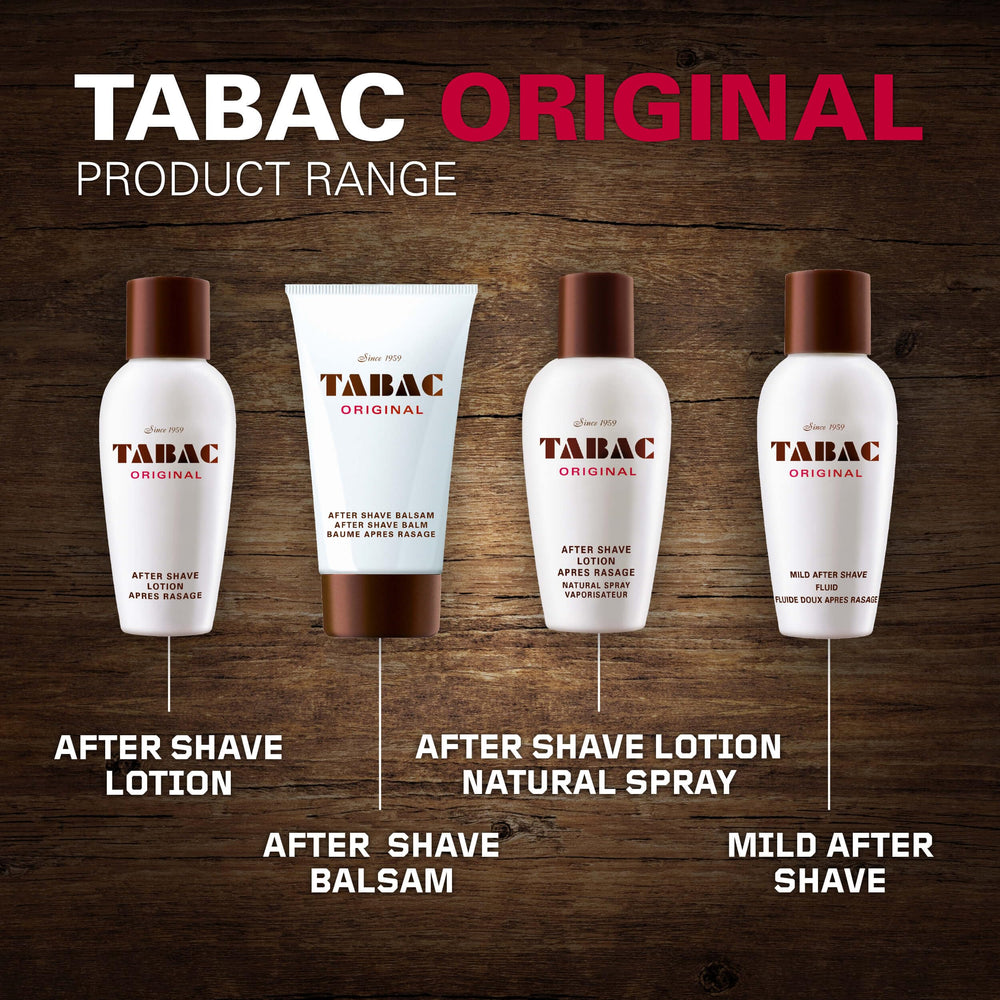 Tabac Original après-rasage, détail-bouteille montre le design et l'élégance.