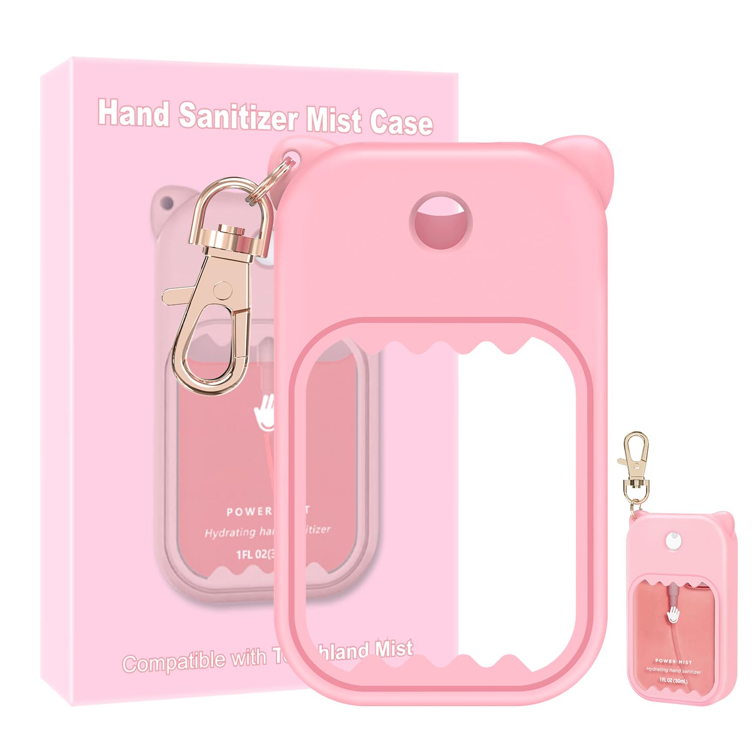 Taessv étui silicone pour Touchland, rose, protection légère et accès rapide au spray.