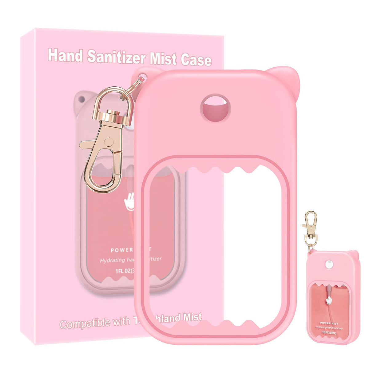Taessv étui silicone pour Touchland, rose, protection légère et accès rapide au spray.