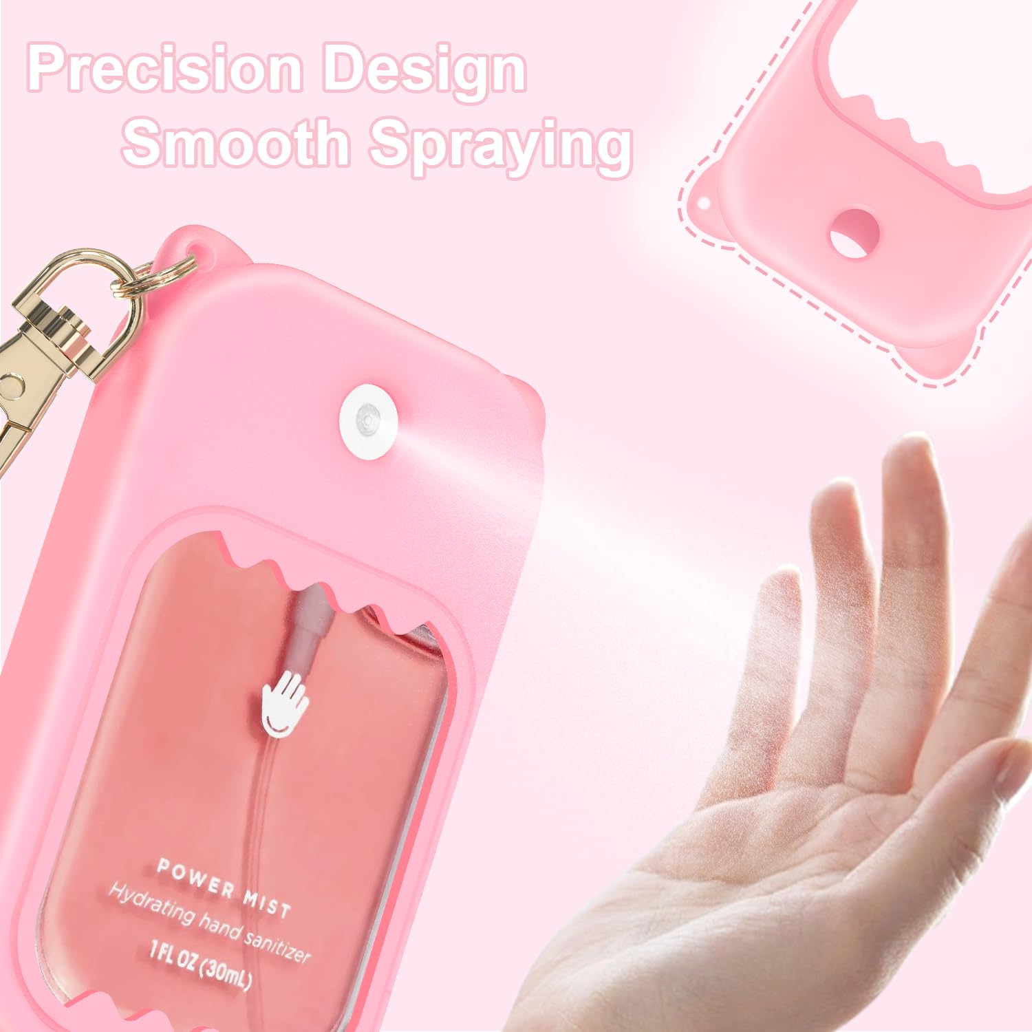 Taessv étui rose Touchland, accès fluide au bouton spray pour l'hygiène rapide.