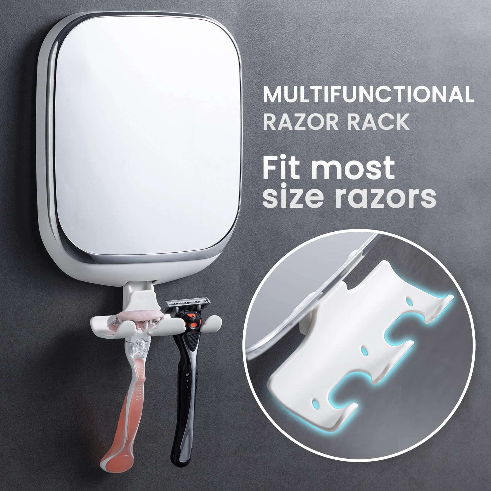 TAILI Miroir anti-brouillard sur surfaces lisses pour un entretien facile.