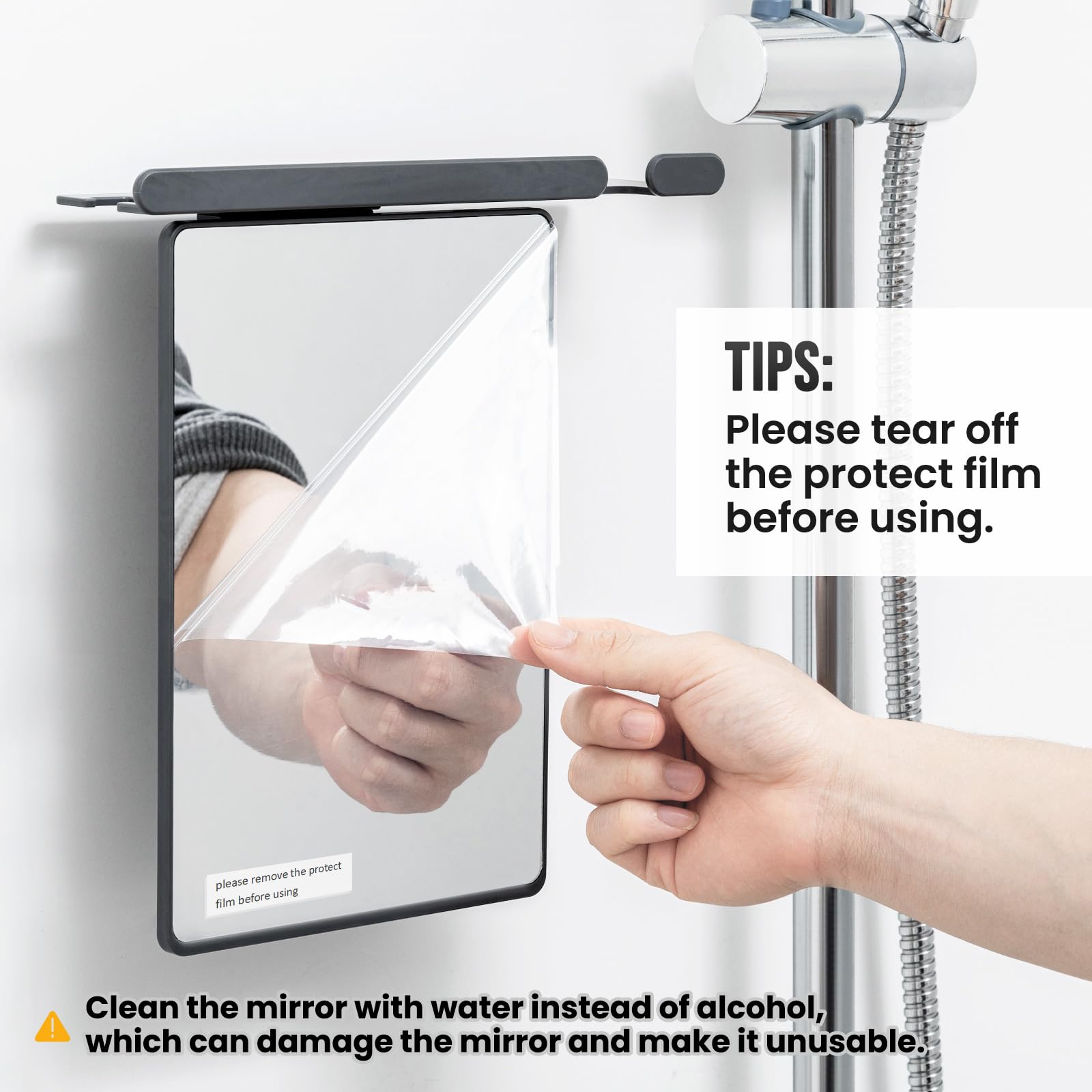 TAILI miroir douche ventouse installation rapide sur mur, sans outils.