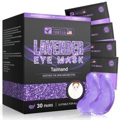 Taimand patchs contour des yeux lavande : emballage pratique pour voyage et routine rapide.