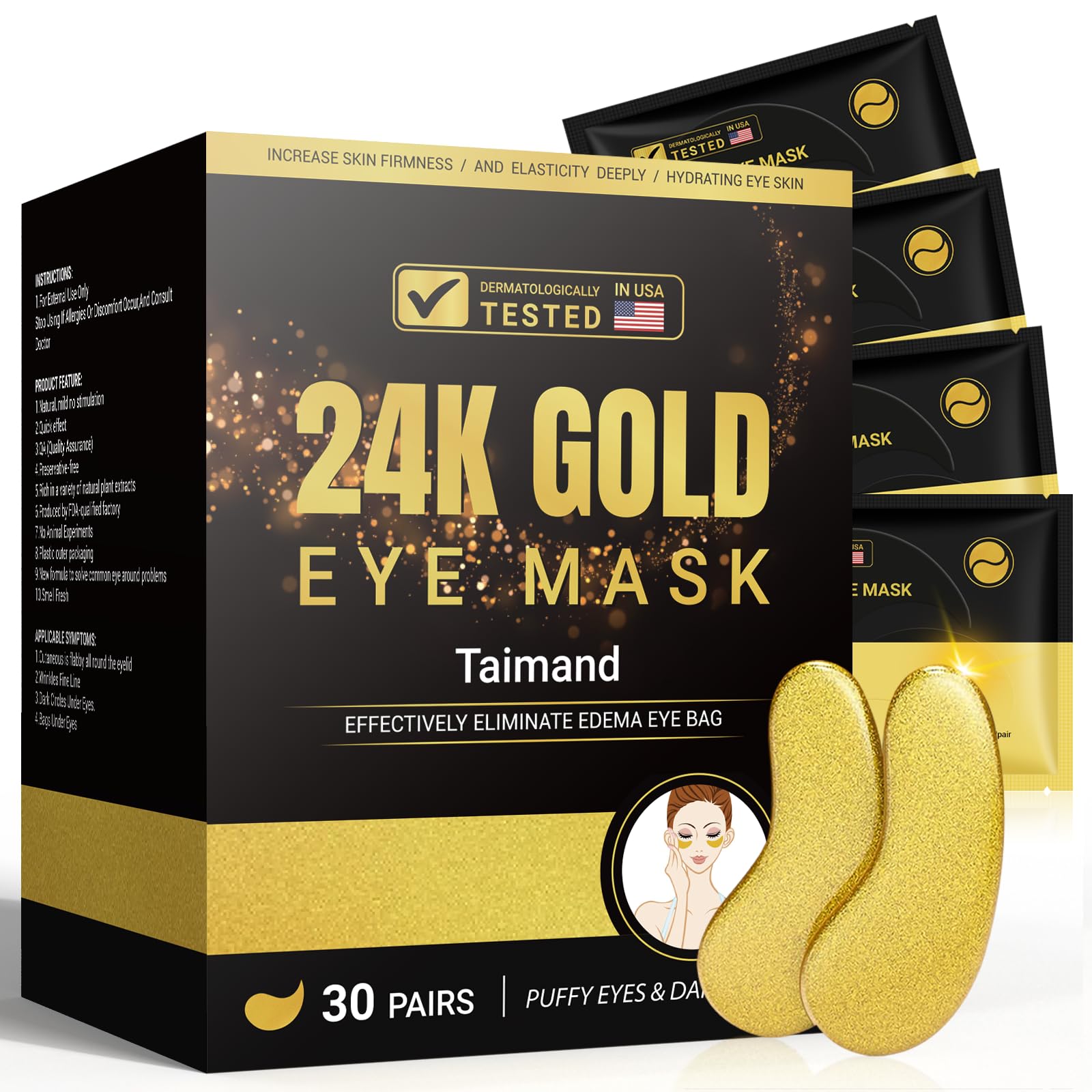 Taimand patchs yeux photo du paquet: présentation du produit et conditionnement hygiénique.
