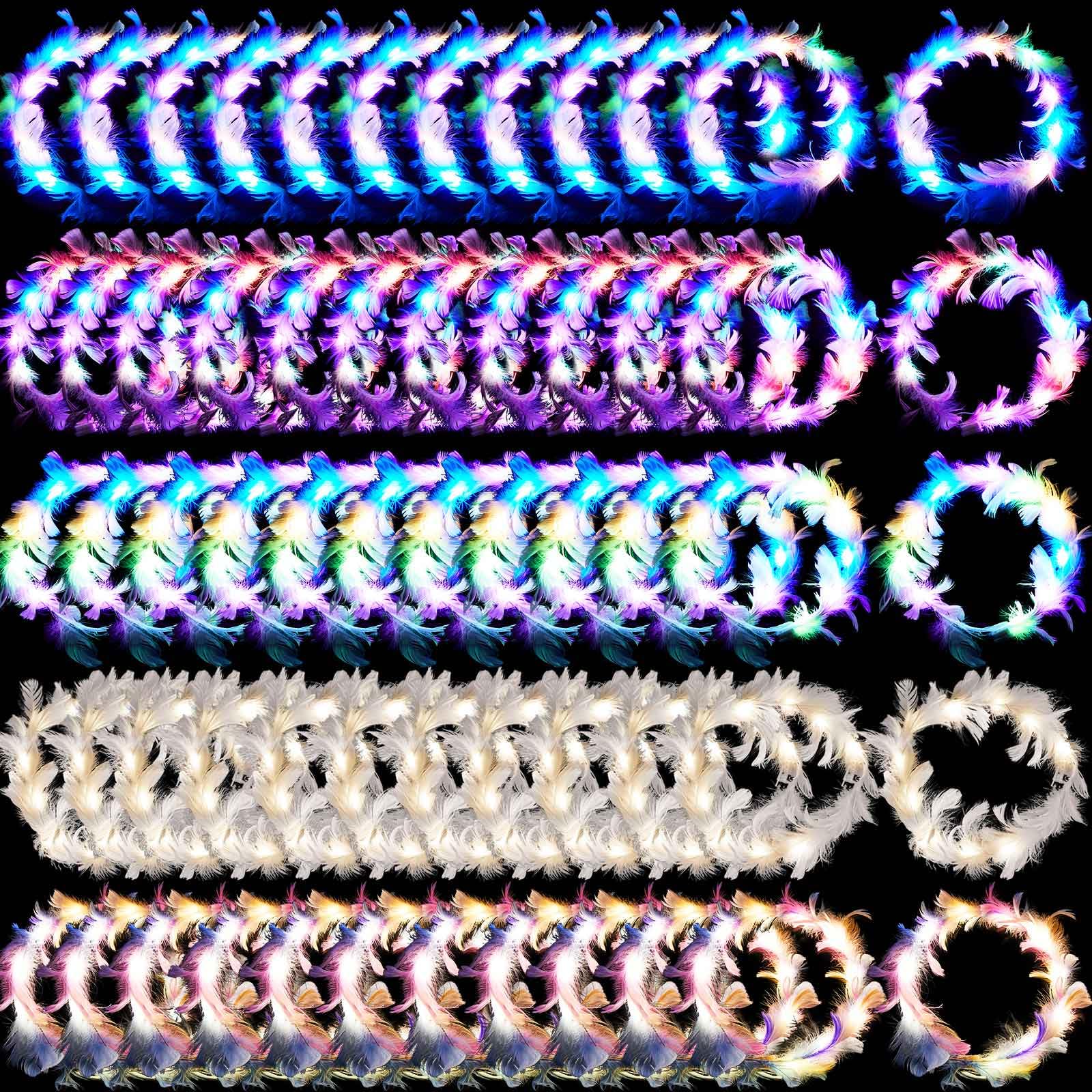 Taiyin couronne plumes LED 50 pièces, ensemble lumineux pour fêtes et photos.