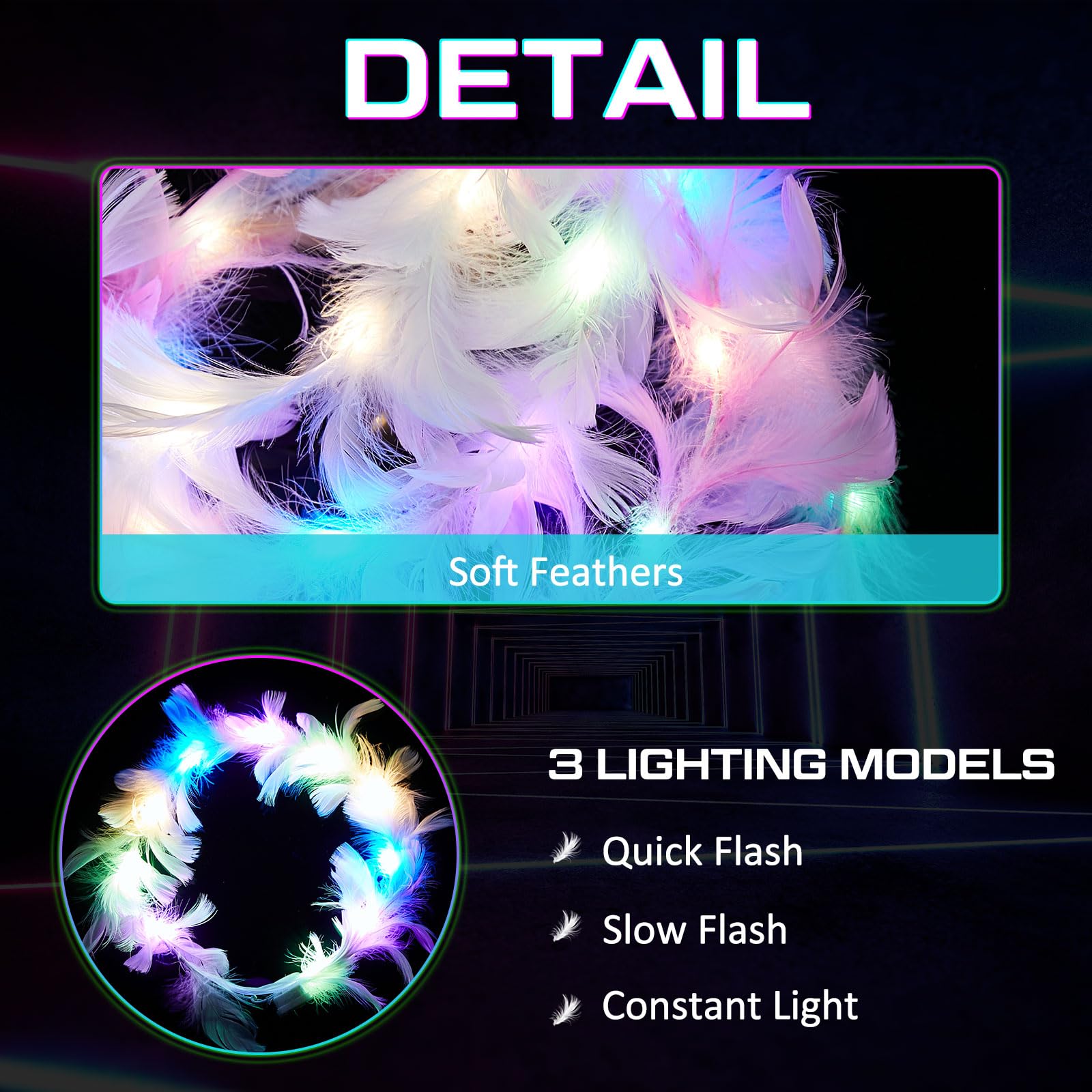 Taiyin couronne LED plumes, diamètre ajustable pour s'adapter à toutes les têtes.