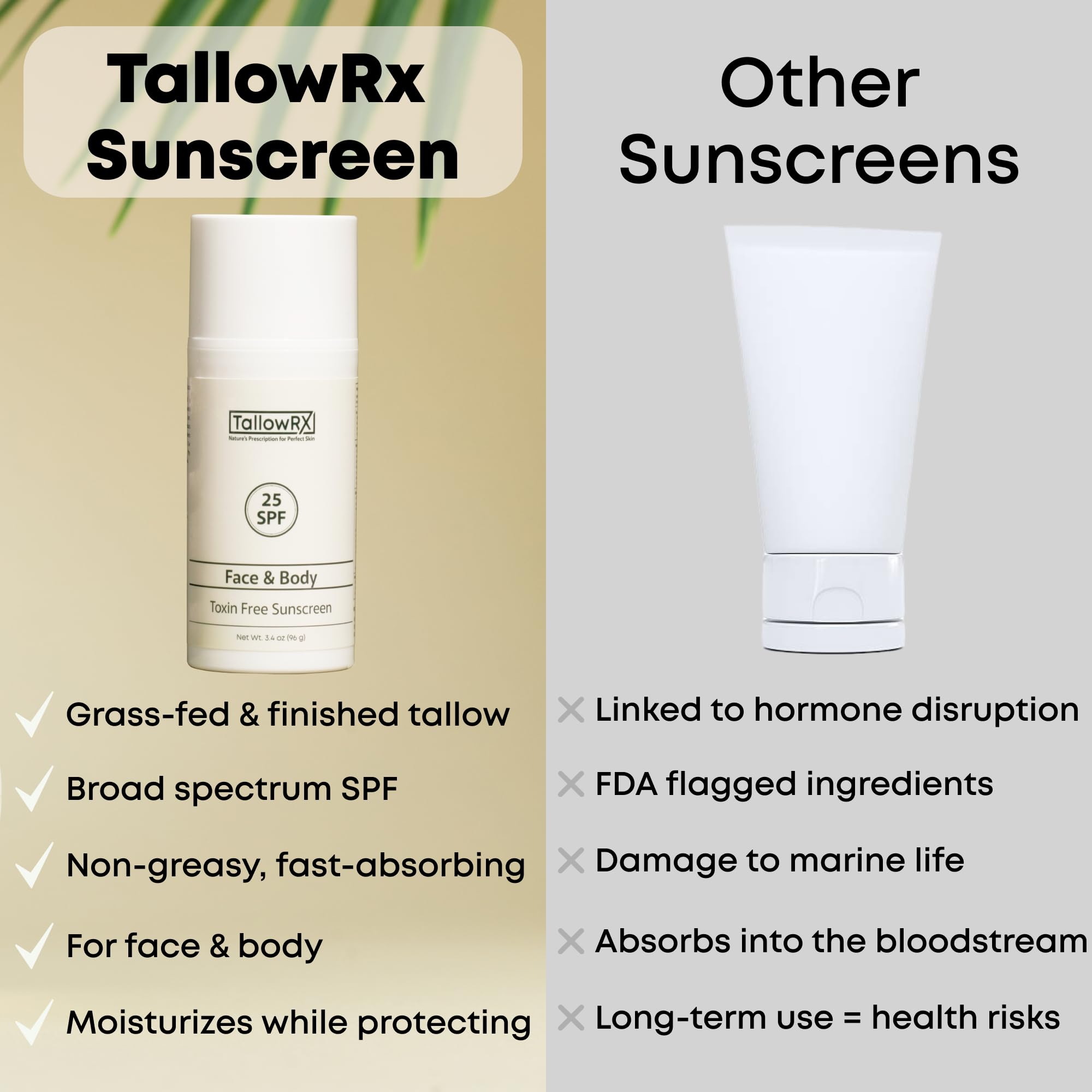 TALLOWRX, application sur visage et corps, hydratante et non grasse.