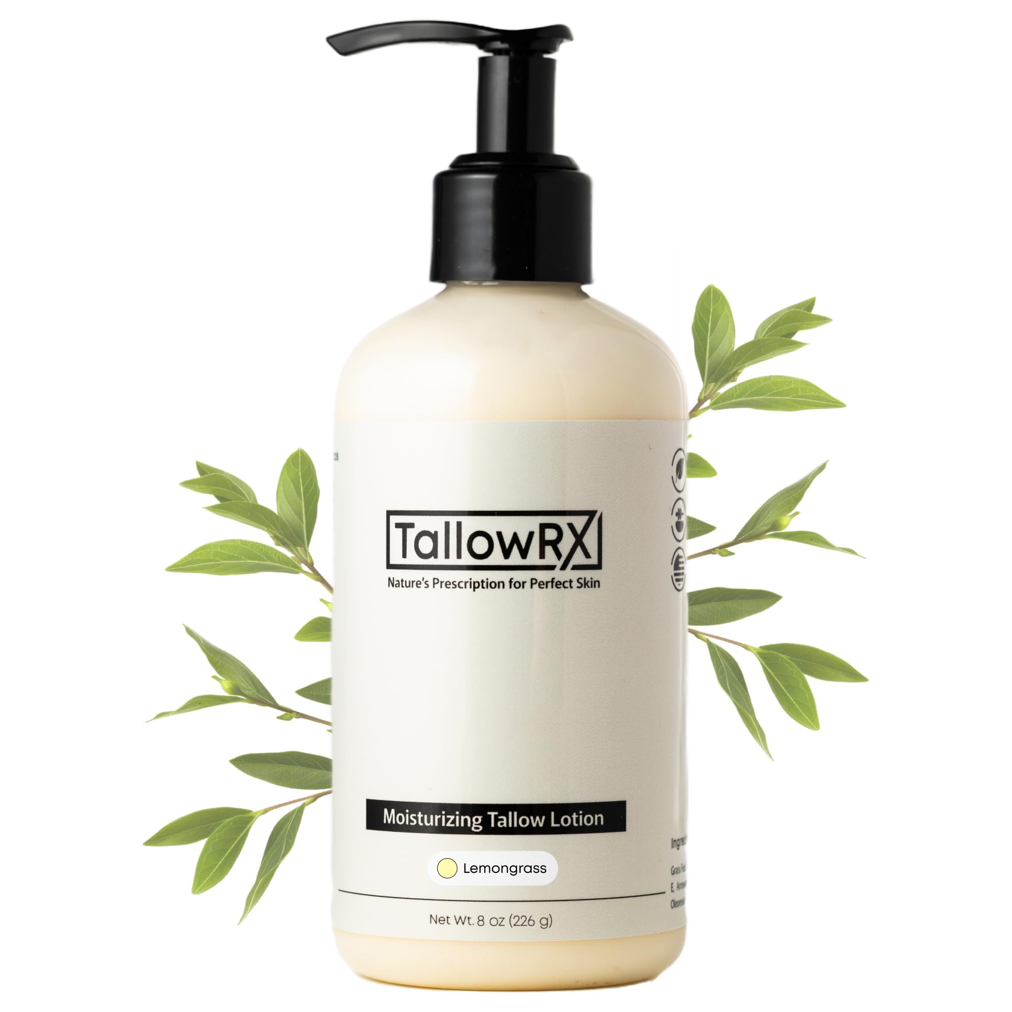 TALLOWRX lotion boeuf emballage : hydratation naturelle pour la peau.